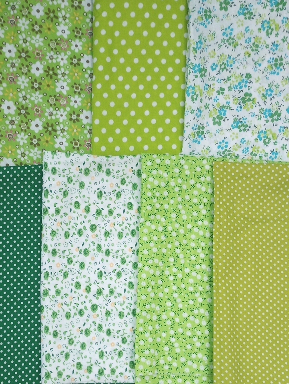 7 Pcs 100% Cotton Fat Quarters Set Green Floral Polka Dot Quilt Sewing Fabric